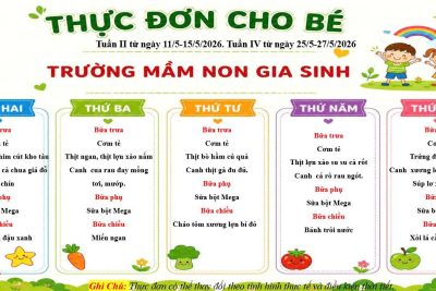 THỰC ĐƠN CỦA BÉ TUẦN II + TUẦN IV THÁNG 5/2026